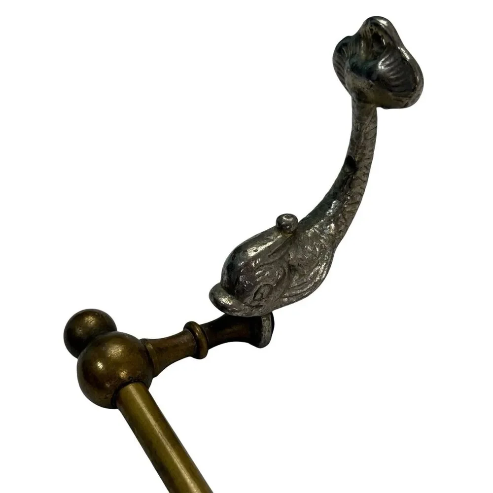 Vintage Koi Fish Dolphin Heraldic Brass Towel Bar Rack Holder MCM 14.5W